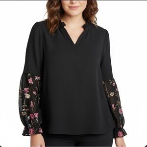 SHEIN Black Ruffled Long Sleeve Blouse with Embellishments